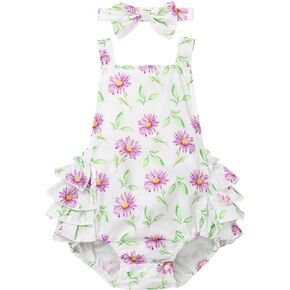 IBTOM CASTLE Baby Girl 1st Birthday Outfit Princess Sleeveless Backless Romper Summer Cake Smash Outfit with Bowknot Headband