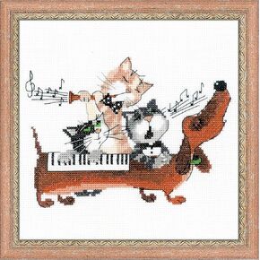 RIOLIS 1495 14 Count Dachshund Blues Counted Cross Stitch Kit, 8" by 8", Multicolor