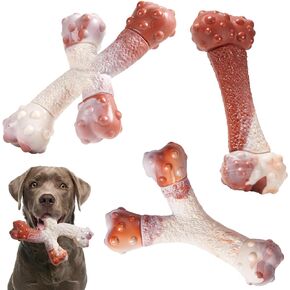 Dog Chew Toys for Aggressive Chewers Medium/Large Breed,Bacon Flavor,Tough Durable Bones with Nylon(3 Pack)
