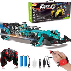 سيارة التحكم عن بعد بمستشعر الإيماءات، سيارة F1 RC المثيرة بمقياس 1:14 4WD 2.4 جيجا هرتز 360 درجة لعبة سيارات RC دوارة للأطفال مع أضواء الرش سيارة الانجراف RC للأولاد والبنات هدايا عيد الميلاد لعمر 6-12 عامًا