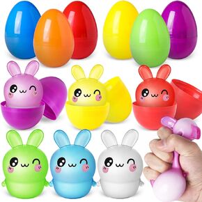 6 Pack Prefilled Easter Eggs with Bunny Squeeze Toys for Kids Easter Basket Stuffers, Stretchy Stress Relief Fidget Toys for Easter Egg Hunt, Easter Party Favor Classroom Prizes
