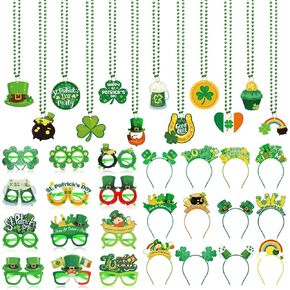 Herdear 36 قطعة مجموعة هدايا حفلات عيد القديس باتريك، نظارات شامروك محظوظة، عقد من الخرز، عصابات رأس أيرلندية خضراء، لوازم إكسسوارات تنكرية لحفلات عيد القديس باتريك، دعامات كشك الصور للأطفال الأولاد والبنات in Kuwait