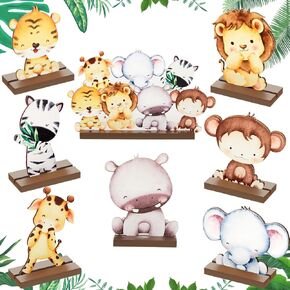 8 Pcs Safari Baby Shower Centerpieces Wooden Safari Baby Shower Decorations Jungle Baby Shower Party Decorations Wild One Birthday Decorations for Boys Kids Baby Shower Nursery Wild Party Supplies