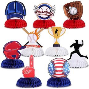 9 Pcs Baseball Party Decorations 3D Double Sided Baseball Table Centerpieces Baseball Honeycomb Centerpieces Baseball Table Decoration for Boy Baseball Birthday Party Sport Theme Party Baby Shower