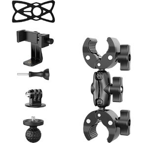 Double Head Super Clamp, Ballhead Magic Arm Camera Clamp, Crab-Shaped Monitor Clamp with 1/4"-20, 3/8"-16 Threaded Holes for Sony Canon Nikon DSLR Camera/Insta360/LED Lights/Phone (9CM)