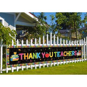 Nepnuser Thank You Teachers Large Fence Banner Teachers Appreciation Week Indoor Outdoor Party School Classroom Bulletin Board Decoration Sign Front Yard Garden Decor Supply