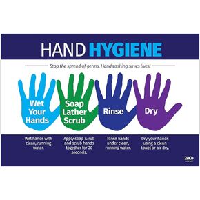 ZOCO - Hand Hygiene Poster - Laminated, 12 x 18 inches - Kids and Adults - Handwashing Poster for School and Workplace - School Nurse Bulletin Board Decorations