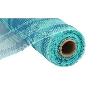 Plaid Metallic Deco Poly Mesh Ribbon - 10 inch x 30 feet (Aqua, Turquoise)