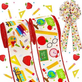 AnyDesign 20 Yards Back to School Wired Edge Ribbons School Themed Decorative Fabric Ribbon School Supplies Pattern Wrapping Ribbon for DIY Crafts Bow Wreath Sewing Gift Wrapping,2 Styles