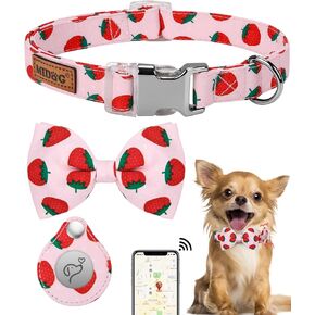 MIDOG AirTag Dog Collar, Fashion Dog Collar for Small Medium Large Dogs with Air Tag Holder Case, Adjustable Training Soft Nylon Air Tag Pet Collar with Quick-Release Metal Buckle (Pink, M,12" - 21")