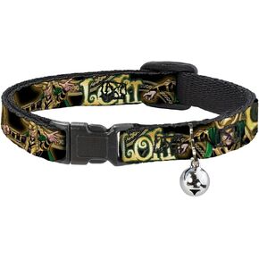 Buckle-Down Cat Collar Breakaway Loki Poses Black Gold Green 8 to 12 Inches 0.5 Inch Wide, Model: BAC-WAV037-NM