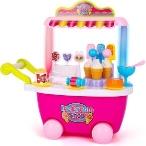 ArtCreativity Pretend Play Toy Ice Cream Cart for Kids - 28-Piece Ice Cream Play Set with Attachable Food Items, Lights, and Sounds - Play Ice Cream Cart Toy for Kids - Gift for Ages 3 Plus