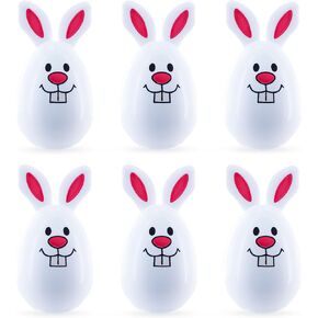 Whimsical Easter Delight: Set of 6 White Smiling Bunny Plastic Easter Eggs