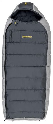 Browning McKinley -30° Sleeping Bag - Oversize Insulated Hooded Rectangle Made with Ripstop Outer and Brushed Polyester Liner, with Compression Stuff Sack, Charcoal/Gray in Saudi Arabia