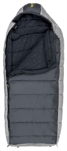 Browning McKinley -30° Sleeping Bag - Oversize Insulated Hooded Rectangle Made with Ripstop Outer and Brushed Polyester Liner, with Compression Stuff Sack, Charcoal/Gray in Saudi Arabia