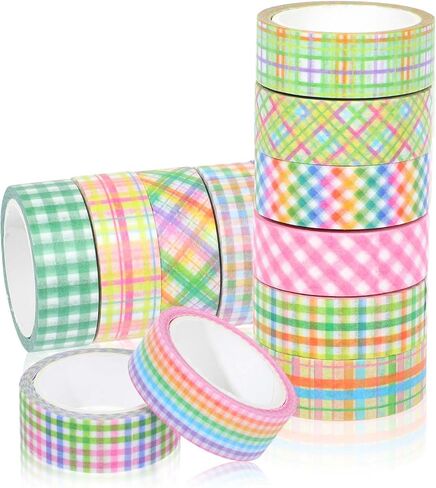 12 Rolls Spring Plaid Washi Tape Set, Colorful Grid Washi Masking Tapes Rainbow Buffalo Plaid Decorative Tape for DIY Craft Gift Wrapping Scrapbook Journal Planner Easter - 15 mm in Saudi Arabia