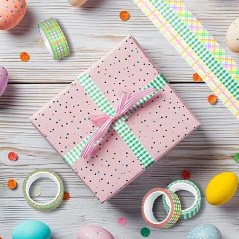 12 Rolls Spring Plaid Washi Tape Set, Colorful Grid Washi Masking Tapes Rainbow Buffalo Plaid Decorative Tape for DIY Craft Gift Wrapping Scrapbook Journal Planner Easter - 15 mm in Saudi Arabia