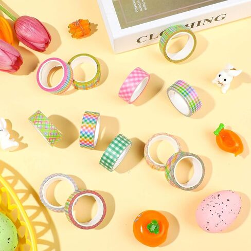 12 Rolls Spring Plaid Washi Tape Set, Colorful Grid Washi Masking Tapes Rainbow Buffalo Plaid Decorative Tape for DIY Craft Gift Wrapping Scrapbook Journal Planner Easter - 15 mm in Saudi Arabia