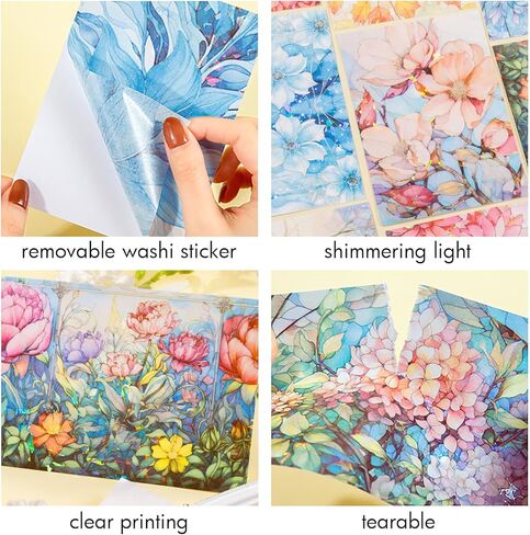 6 Sets Washi Sticker Paper for Scrapbooking,Decorative Craft Paper for Journaling Supplies,Flower Scrapbook Paper for Junk Journal in Kuwait