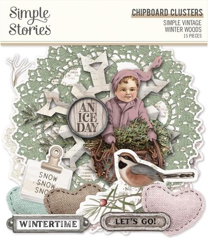 قصص بسيطة بسيطة عتيقة من الغابة الشتوية - حزمة مصمم صانع البطاقات مع وسادة ورقية مقاس 6 × 8؛ ورق تنسيق أساسي مقاس 12 × 12، ومجموعات من الألواح الخشبية، ونقاط وأجزاء من المينا in Kuwait