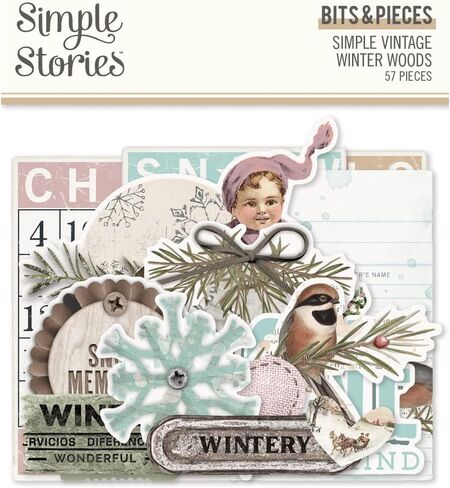 قصص بسيطة بسيطة عتيقة من الغابة الشتوية - حزمة مصمم صانع البطاقات مع وسادة ورقية مقاس 6 × 8؛ ورق تنسيق أساسي مقاس 12 × 12، ومجموعات من الألواح الخشبية، ونقاط وأجزاء من المينا in Kuwait