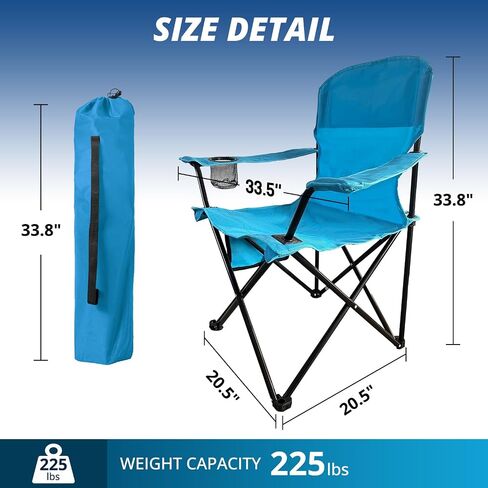 Beach Camp Cup Holder, Storage Pocket, Waterproof Bag Outdoor Arm Chair, Supports 225LBS, Black in Kuwait