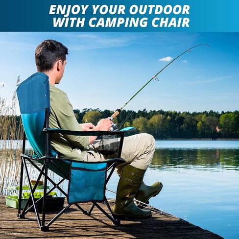 Beach Camp Cup Holder, Storage Pocket, Waterproof Bag Outdoor Arm Chair, Supports 225LBS, Black in Kuwait