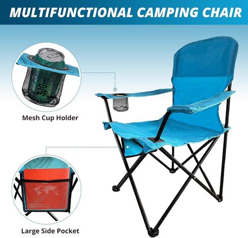 Beach Camp Cup Holder, Storage Pocket, Waterproof Bag Outdoor Arm Chair, Supports 225LBS, Black in Kuwait