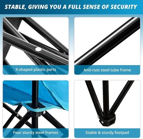 Beach Camp Cup Holder, Storage Pocket, Waterproof Bag Outdoor Arm Chair, Supports 225LBS, Black in Kuwait