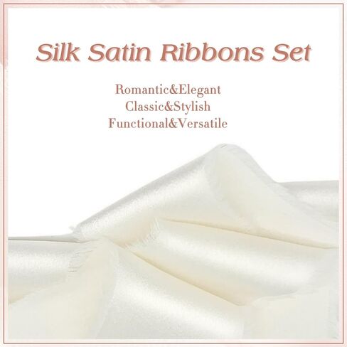 شريط من الساتان الحريري من Cekene مقاس 1-1/2 بوصة × 20 ياردة من الذهب الوردي والأبيض الكريمي شرائط متوترة مصنوعة يدويًا شريط قماش هامشي صلب لتغليف الهدايا وحفلات الزفاف وصناعة القوس، 4 لفات in Kuwait