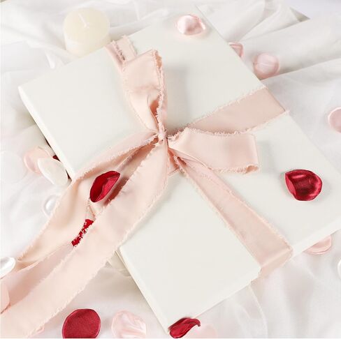 شريط من الساتان الحريري من Cekene مقاس 1-1/2 بوصة × 20 ياردة من الذهب الوردي والأبيض الكريمي شرائط متوترة مصنوعة يدويًا شريط قماش هامشي صلب لتغليف الهدايا وحفلات الزفاف وصناعة القوس، 4 لفات in Kuwait