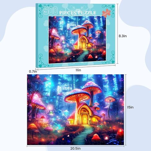 500 Piece Puzzle for Adults,Mushroom Hut Jigsaw Puzzles 500 Pieces Birthday Party for Family Kids and Adults Funny Puzzle for Adults Finished Size 20.5 x 15 in Saudi Arabia