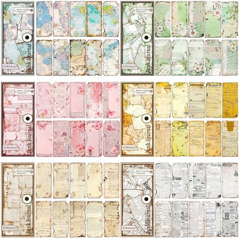 Vintage Antique Scrapbook Paper, 180 Sheets Old Deformed Burnt Journaling Paper Butterfly Floral Map Letter Patterns Scrapbooking Supplies for Junk Journal Collage Planner Craft - 6 Styles in Kuwait