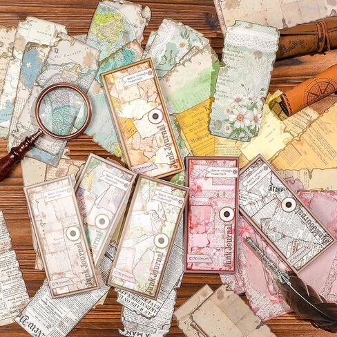 Vintage Antique Scrapbook Paper, 180 Sheets Old Deformed Burnt Journaling Paper Butterfly Floral Map Letter Patterns Scrapbooking Supplies for Junk Journal Collage Planner Craft - 6 Styles in Kuwait