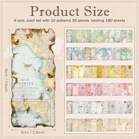 Vintage Antique Scrapbook Paper, 180 Sheets Old Deformed Burnt Journaling Paper Butterfly Floral Map Letter Patterns Scrapbooking Supplies for Junk Journal Collage Planner Craft - 6 Styles in Kuwait