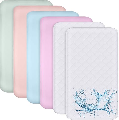 Newwiee 6 Pcs Baby Fitted Crib Sheets and Waterproof Crib Mattress Protector Set 28"x 52" Soft Breathable Quilted Toddler Mattress Pad Cover Machine Washable for Standard Crib Baby Boys and Girls in Saudi Arabia
