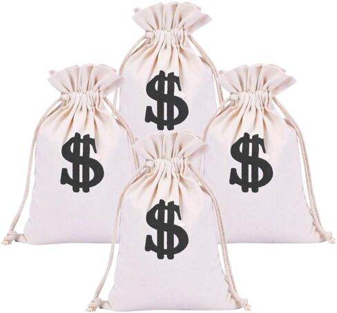 Drawstring Money Bag, Uspacific 4 Pcs 11x16 inches Dollar Sign Design Canvas Drawstring Closure Bags for Toy Party Favors Bank Robber Themed Party in Saudi Arabia