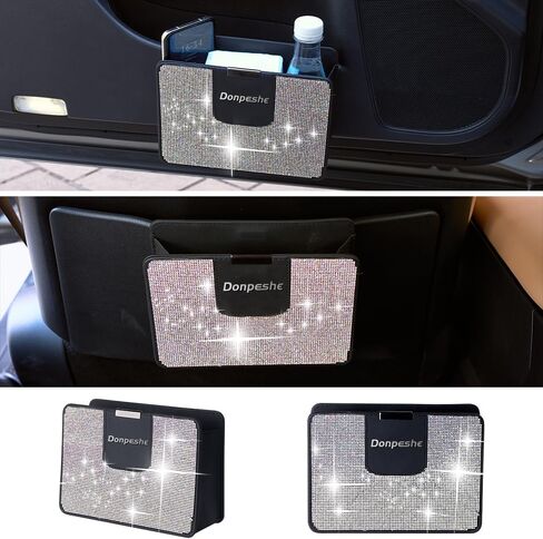 Donpeshe Bling Car Door Storage Box Rhinestones Leather Car Trash Can Small Car Seat Side/Back Hanging Organize Small Miscellaneous Container in Saudi Arabia