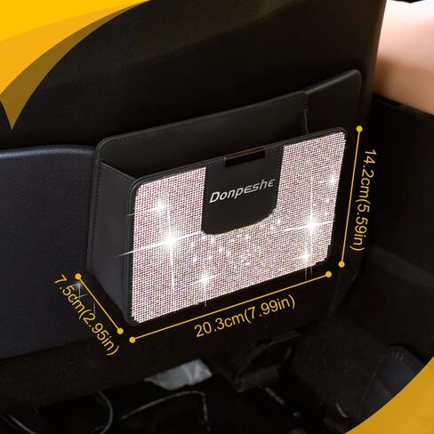 Donpeshe Bling Car Door Storage Box Rhinestones Leather Car Trash Can Small Car Seat Side/Back Hanging Organize Small Miscellaneous Container in Saudi Arabia