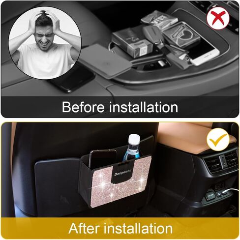 Donpeshe Bling Car Door Storage Box Rhinestones Leather Car Trash Can Small Car Seat Side/Back Hanging Organize Small Miscellaneous Container in Saudi Arabia