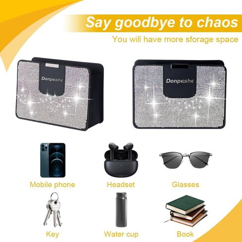 Donpeshe Bling Car Door Storage Box Rhinestones Leather Car Trash Can Small Car Seat Side/Back Hanging Organize Small Miscellaneous Container in Saudi Arabia