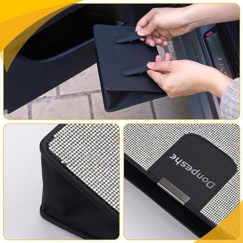 Donpeshe Bling Car Door Storage Box Rhinestones Leather Car Trash Can Small Car Seat Side/Back Hanging Organize Small Miscellaneous Container in Saudi Arabia