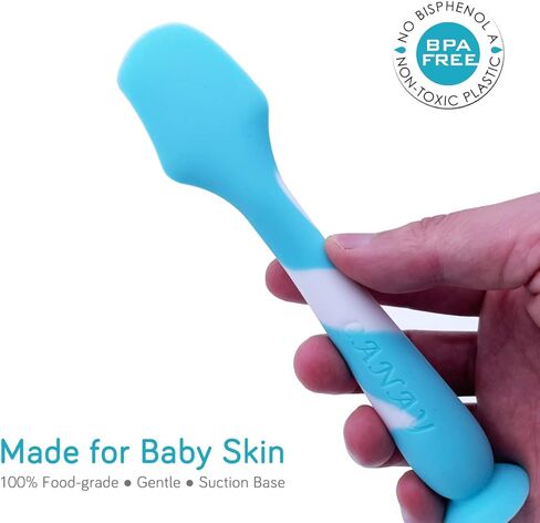 ملعقة كريم الحفاضات CANAY™ + أداة تطبيق كريم الحفاضات الصغيرة لمعجون المؤخرة كريم الحفاضات - فرشاة بمؤخرة الطفل مع قاعدة شفط - مثالية لهدايا استحمام الأطفال حديثي الولادة وسجل الأطفال (أزرق) in Kuwait