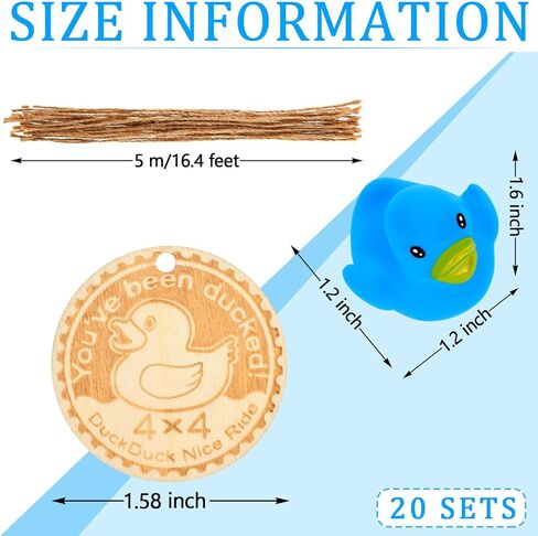 60 قطعة من بطاقات خشبية من البط المطاطي والخيوط، مجموعة من البط المطاطي الصغير الملون، بط مطاطي صغير مع علامات خشبية مستديرة من أجل لعبة البط، هدايا لحفلات استقبال المولود الجديد (نمط حيوي) in Kuwait