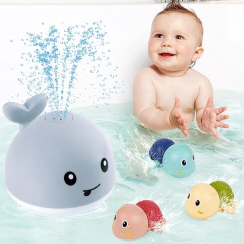 Gigilli Baby Bath Toys Set, Whale Bath Toy Sprinkler with 3 PCS Suction Cup Spinner Toy for Baby, Bath Toys Spinners for Babies, Suction Cup Toys for 3 Year Birthday Gifts Toddler Baby Toy in Saudi Arabia
