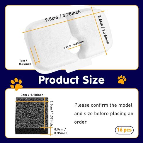 ETOB Water Fountain Filter Replacement for Petlibro - Pack of 16 Pre-Filter Sponges Compatible with PLWF105, PLWF115, PLWF005 - Keep Your Pet Libro Fountain Clean and Fresh with PET STANDARD Filters in Saudi Arabia