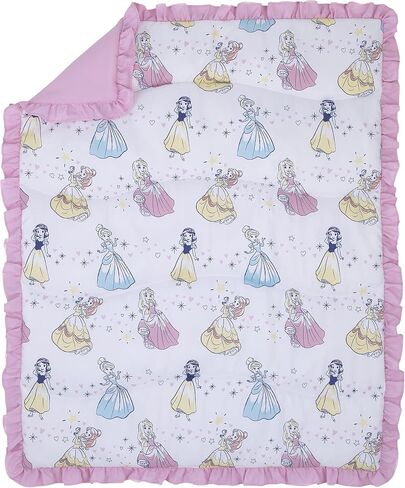 Disney Little Princess Stars & Hearts Cinderella, Snow White, Belle & Aurora 6Piece Nursery Crib Bedding Set, Pink, Blue, Yellow, White in Saudi Arabia
