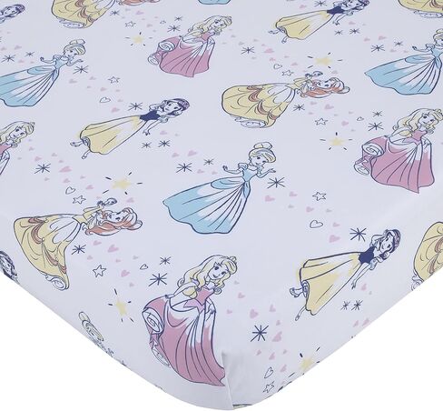 Disney Little Princess Stars & Hearts Cinderella, Snow White, Belle & Aurora 6Piece Nursery Crib Bedding Set, Pink, Blue, Yellow, White in Saudi Arabia