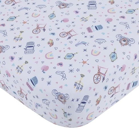 Disney Little Princess Stars & Hearts Cinderella, Snow White, Belle & Aurora 6Piece Nursery Crib Bedding Set, Pink, Blue, Yellow, White in Saudi Arabia