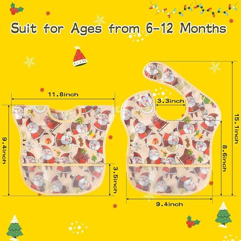 4 قطع من مرايل تغذية الأطفال في عيد الميلاد للأطفال الصغار، مجموعة مريلة مقاومة للماء مع جيب لالتقاط الفتات للرضع، مريلة طعام قابلة للتعديل للتسنين، هدية تذكارية لعيد الميلاد، من 6 إلى 12 شهرًا in Kuwait